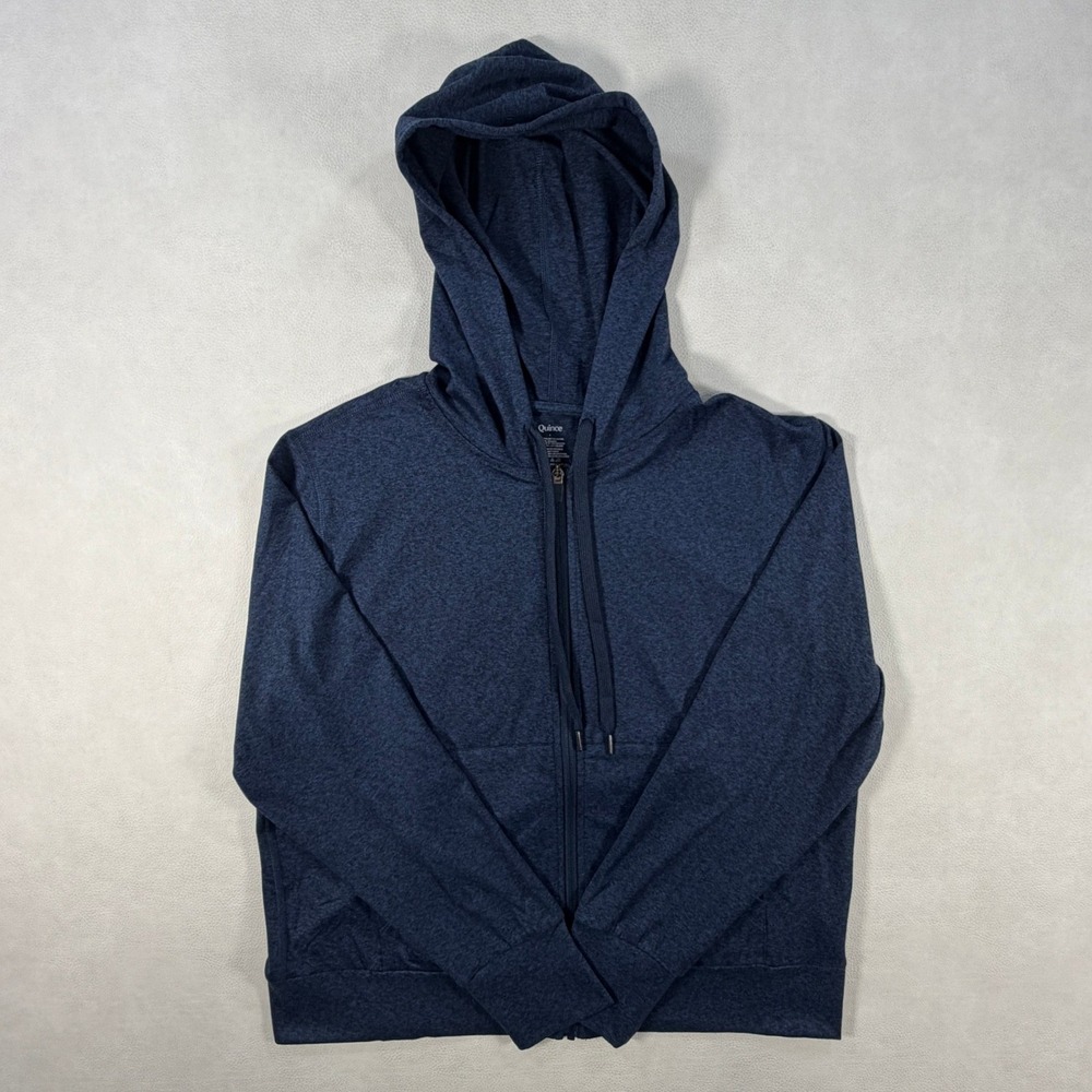 Quince Womens Large Flowknit Ultra-Soft Full Zip Hoodie Heather Navy Blue